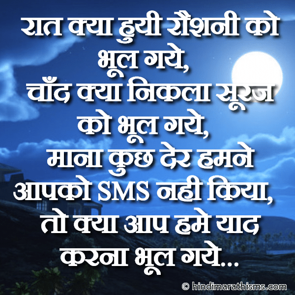 GN SMS Gud Night SMS Raat Kya Huyi Roshni Ko Bhool Gaye रात क्या हुयी रौशनी को भूल गये Photo SMS Aap Hame Yaad Karna Bhool Gaye Image