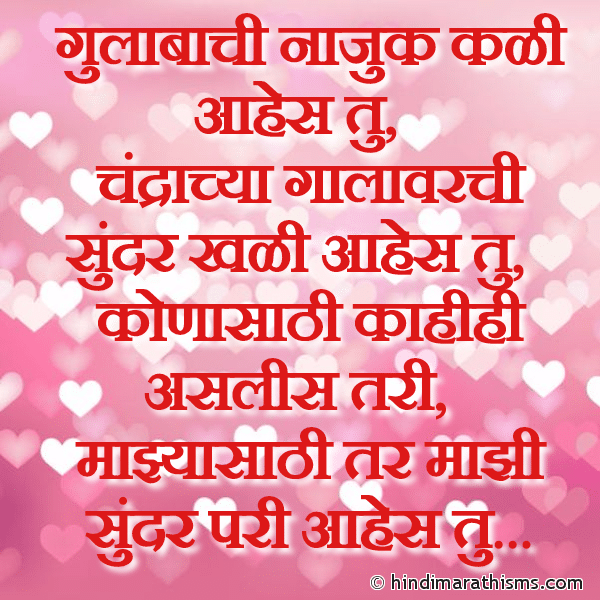 Gulabachi Naajuk Kali Aahes Tu गुलाबाची नाजुक कळी आहेस तु Photo SMS Maazi Sundar Pari Aahes Tu LOVE SMS MARATHI Image