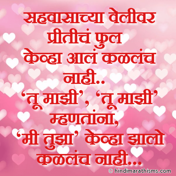 LOVE LINES MARATHI Sahvasachya Velivar Pritiche Phul सहवासाच्या वेलीवर प्रीतीचं फुल Photo SMS Mi Tujha Jhalo Kalalech Nahi PREM CHAROLI MARATHI Image