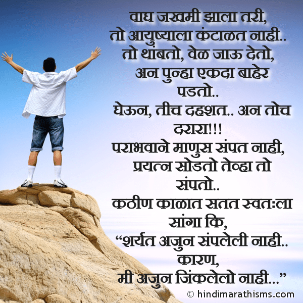 Vagh Jakhmi Zala Tari वाघ जखमी झाला तरी Photo SMS Parabhavane Manus Sampat Nahi ENCOURAGING SMS MARATHI Image
